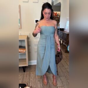 Chick Me Women's Elegant Strapless Green Midi Dress